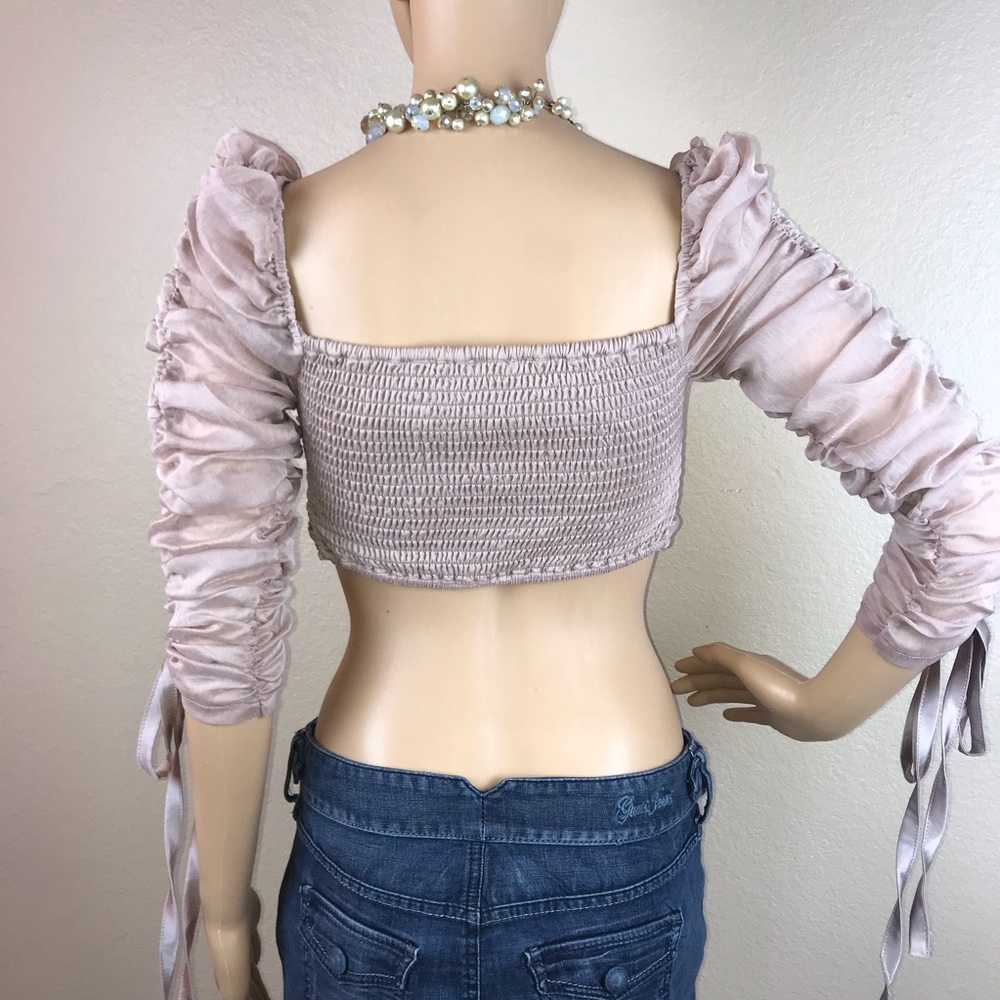 Fashion Nova Ruched Sleeve Princess Crop Blouse - Picture 6 of 8